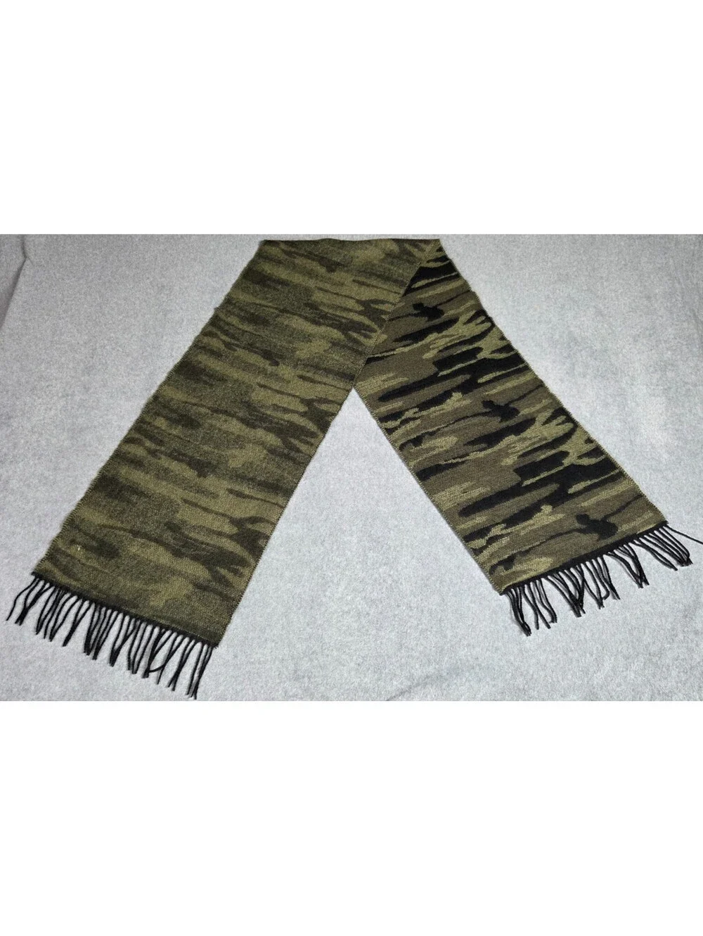 SOFTER THAN CASHMERE Scarf One Size Green Black Camo Fringe 12x64 NEW WITH TAGS
